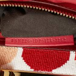 Pre Owned Fendi Red Leather and Beaded Lined Medium Peekaboo Top Handle Bag