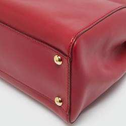 Pre Owned Fendi Red Leather and Beaded Lined Medium Peekaboo Top Handle Bag