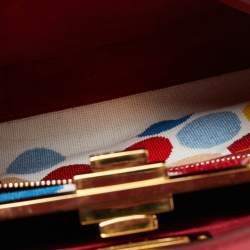 Pre Owned Fendi Red Leather and Beaded Lined Medium Peekaboo Top Handle Bag
