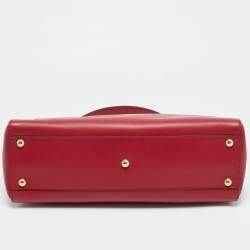 Pre Owned Fendi Red Leather and Beaded Lined Medium Peekaboo Top Handle Bag