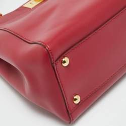 Pre Owned Fendi Red Leather and Beaded Lined Medium Peekaboo Top Handle Bag