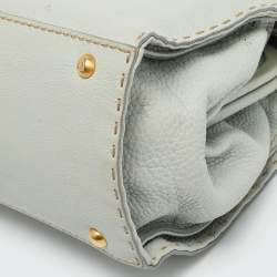 Pre Owned Fendi Mint Green Selleria Leather Firenze Frame Tote