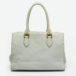 Pre Owned Fendi Mint Green Selleria Leather Firenze Frame Tote