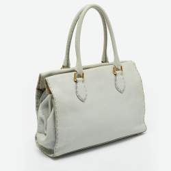 Pre Owned Fendi Mint Green Selleria Leather Firenze Frame Tote