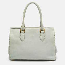Pre Owned Fendi Mint Green Selleria Leather Firenze Frame Tote