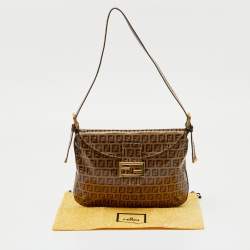 Pre Owned Fendi Brown Zucchino Coated Canvas Mama Baguette Bag