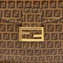 Pre Owned Fendi Brown Zucchino Coated Canvas Mama Baguette Bag