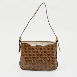 Pre Owned Fendi Brown Zucchino Coated Canvas Mama Baguette Bag