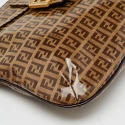 Pre Owned Fendi Brown Zucchino Coated Canvas Mama Baguette Bag