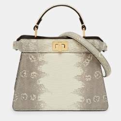 Pre Owned Fendi Grey/White Lizard Peekaboo ISeeU Petite Top Handle Bag