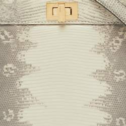 Pre Owned Fendi Grey/White Lizard Peekaboo ISeeU Petite Top Handle Bag