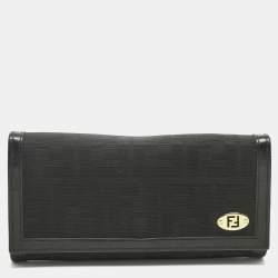 Pre Owned Fendi Black Zucca Fabric and Leather Logo Trifold Continental Wallet