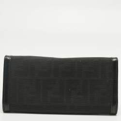 Pre Owned Fendi Black Zucca Fabric and Leather Logo Trifold Continental Wallet