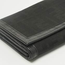 Pre Owned Fendi Black Zucca Fabric and Leather Logo Trifold Continental Wallet