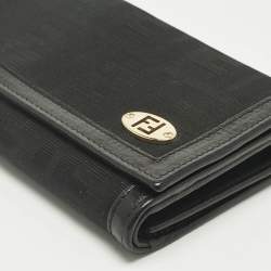 Pre Owned Fendi Black Zucca Fabric and Leather Logo Trifold Continental Wallet