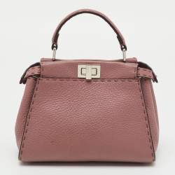 Pre Owned Fendi Old Rose Pink Leather Mini Peekaboo Top Handle Bag