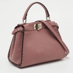 Pre Owned Fendi Old Rose Pink Leather Mini Peekaboo Top Handle Bag