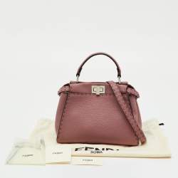 Pre Owned Fendi Old Rose Pink Leather Mini Peekaboo Top Handle Bag