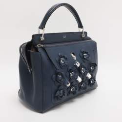 Pre Owned Fendi Blue Leather Dotcom Top Handle Bag