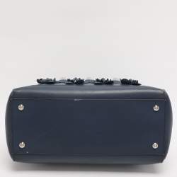 Pre Owned Fendi Blue Leather Dotcom Top Handle Bag