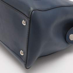 Pre Owned Fendi Blue Leather Dotcom Top Handle Bag