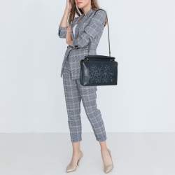 Pre Owned Fendi Blue Leather Dotcom Top Handle Bag