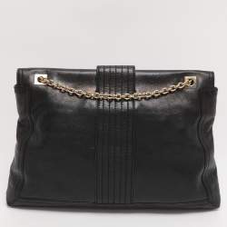 Pre Owned Fendi Black Leather Maxi Baguette Flap Shoulder Bag