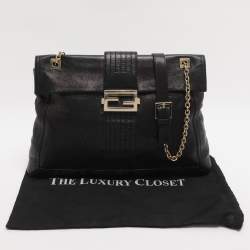 Pre Owned Fendi Black Leather Maxi Baguette Flap Shoulder Bag