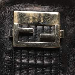 Pre Owned Fendi Black Leather Maxi Baguette Flap Shoulder Bag