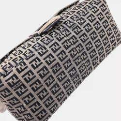 Pre Owned Fendi Navy Gray Zucchino Mamma Baguette Handbag