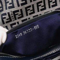 Pre Owned Fendi Navy Gray Zucchino Mamma Baguette Handbag