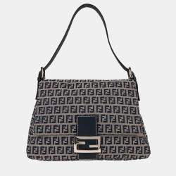 Pre Owned Fendi Navy Gray Zucchino Mamma Baguette Handbag