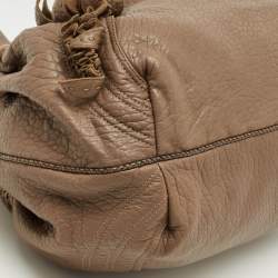 Pre Owned Fendi Dark Beige Pebbled Leather Spy Hobo