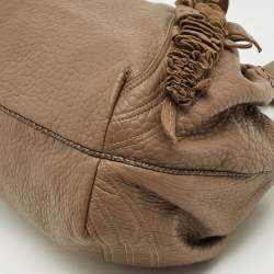 Pre Owned Fendi Dark Beige Pebbled Leather Spy Hobo