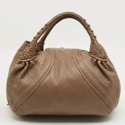 Pre Owned Fendi Dark Beige Pebbled Leather Spy Hobo