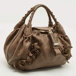 Pre Owned Fendi Dark Beige Pebbled Leather Spy Hobo