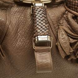 Pre Owned Fendi Dark Beige Pebbled Leather Spy Hobo