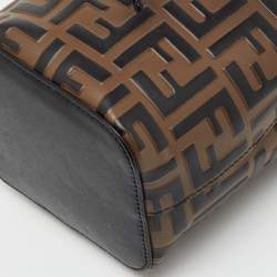 Pre Owned Fendi Brown/Black Zucca Leather Mini Mon Tresor Drawstring Bucket Bag