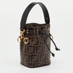 Pre Owned Fendi Brown/Black Zucca Leather Mini Mon Tresor Drawstring Bucket Bag