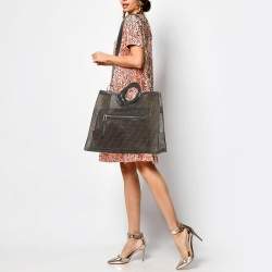 Pre Owned Fendi Tobacco/Black FF Mesh and Leather Large Runaway Shopper Tote