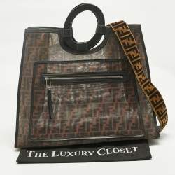 Pre Owned Fendi Tobacco/Black FF Mesh and Leather Large Runaway Shopper Tote