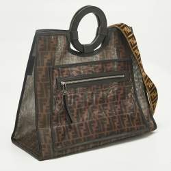 Pre Owned Fendi Tobacco/Black FF Mesh and Leather Large Runaway Shopper Tote