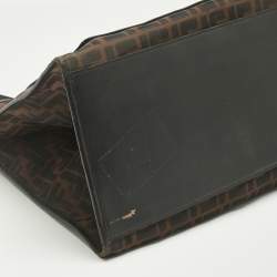 Pre Owned Fendi Tobacco/Black FF Mesh and Leather Large Runaway Shopper Tote