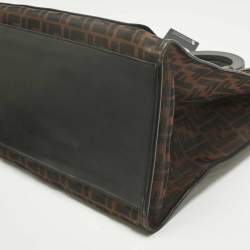 Pre Owned Fendi Tobacco/Black FF Mesh and Leather Large Runaway Shopper Tote