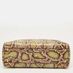 Pre Owned Fendi Green/Beige Python Medium Peekaboo Top Handle Bag