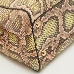 Pre Owned Fendi Green/Beige Python Medium Peekaboo Top Handle Bag