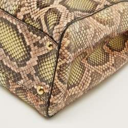 Pre Owned Fendi Green/Beige Python Medium Peekaboo Top Handle Bag