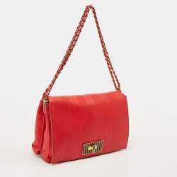 Pre Owned Fendi Red Pequin Embossed Leather Large Claudia Shoulder Bag