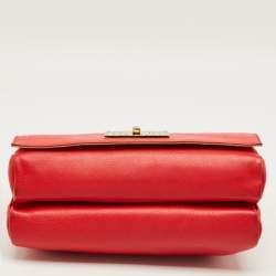 Pre Owned Fendi Red Pequin Embossed Leather Large Claudia Shoulder Bag