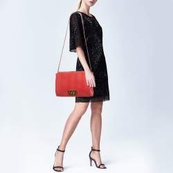 Pre Owned Fendi Red Pequin Embossed Leather Large Claudia Shoulder Bag